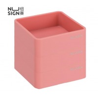 纽赛(NUSIGN)3个装回形针收纳盒 德国创意设计 可拆分叠加 曲别/便签纸/夹子/U形文件盘 樱花粉NS028 