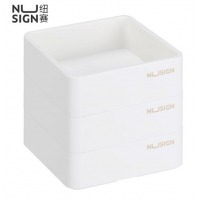 纽赛(NUSIGN)3个装回形针收纳盒 德国创意设计 可拆分叠加 曲别/便利贴/夹子/U形文件盘 办公桌面 净白NS028 