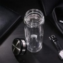 得力(deli) 双层隔热玻璃杯 男女商务带茶隔茶杯 6100 400ml