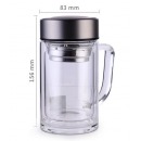 得力(deli) 双层隔热玻璃杯 男女商务带茶隔茶杯 6102 420ml