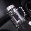 得力(deli) 双层隔热玻璃杯 男女商务带茶隔茶杯 6102 420ml