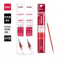 得力(deli)0.5mm半针管红色笔芯 中性笔水笔签字笔替芯 20支/盒6901 