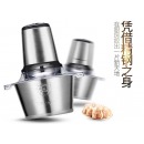 强晟绞肉机家用电动不锈钢饺子馅碎菜打蒜泥搅蒜器小型肉馅搅拌机 银灰色 2套刀头不锈钢杯