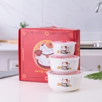 招财猫保鲜碗 公司开业活动礼品碗实用赠品奖品创意保鲜碗 3件/套