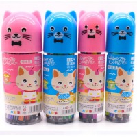 芭比猫203-18，18色卡通水彩笔 猫头筒装儿童绘画涂鸦水彩笔幼儿学习无毒可水洗彩色笔