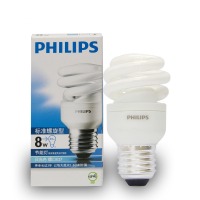 飞利浦（PHILIPS）8W/E27 全螺旋节能灯 白炽灯色 1个装