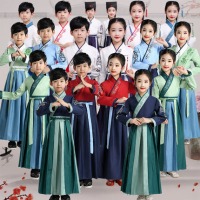 儿童古装汉服女童国学男童小学生表演服三字经书童开笔礼演出服装（租赁）