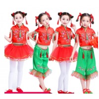 儿童开门红喜庆秧歌舞蹈演出服幼儿园手绢灯笼舞蹈服中国结表演服（租赁）