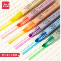 得力(deli)6色荧光笔套装 彩色醒目标记笔 手帐可用水性记号笔6支/盒DL-S624