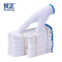贸正（MAOZHENG)手套劳保耐磨工作纯棉加厚白棉纱棉线劳动工地干活500蓝边1双