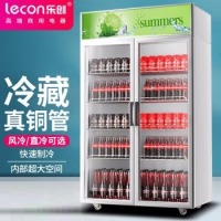 乐创(lecon)展示柜冷藏饮料柜商用冰箱保鲜柜便利店超市冰柜啤酒冷饮柜 双门款白绿色840L 直冷