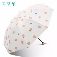 天堂伞 遮阳伞太阳伞三折黑胶防晒太阳伞晴雨两用水果印花小巧便携结实 33828E香橙之恋