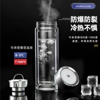 恩尔美（nRMEi）皓影系列 双层玻璃杯水杯茶杯茶水分离杯男商务办公带茶隔便携车载