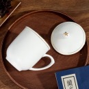 水杯 得力 400ml 金边骨瓷杯 带盖茶杯